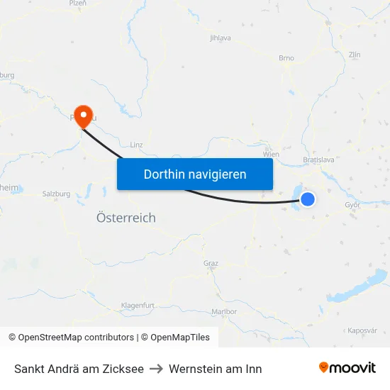 Sankt Andrä am Zicksee to Wernstein am Inn map