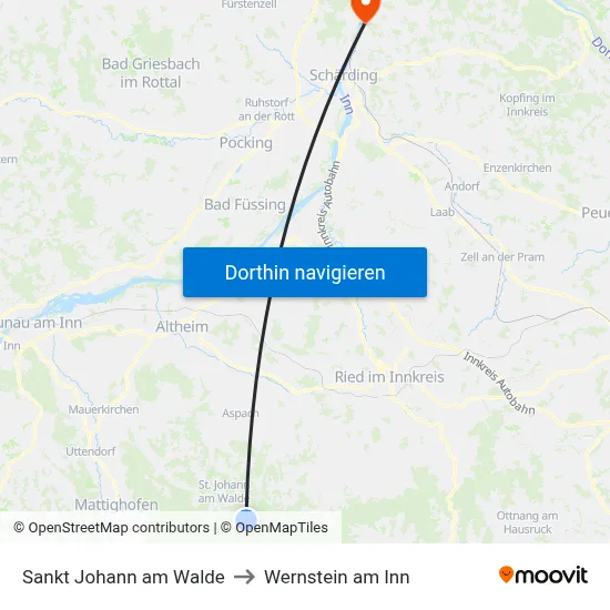 Sankt Johann am Walde to Wernstein am Inn map