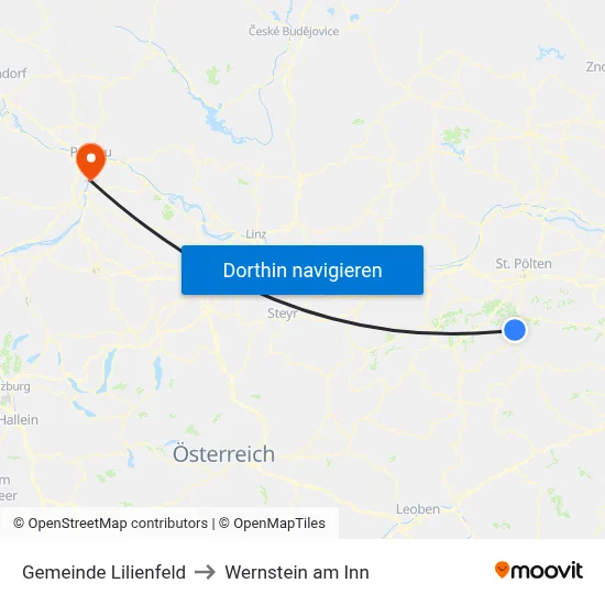 Gemeinde Lilienfeld to Wernstein am Inn map