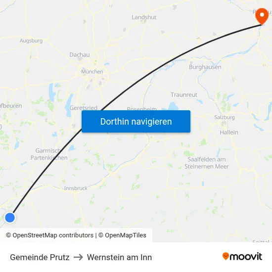 Gemeinde Prutz to Wernstein am Inn map