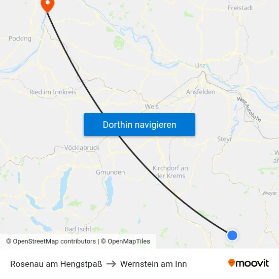 Rosenau am Hengstpaß to Wernstein am Inn map