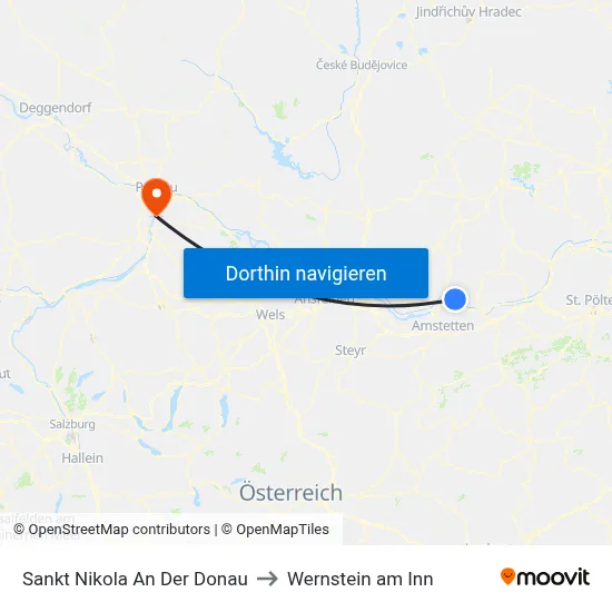 Sankt Nikola An Der Donau to Wernstein am Inn map
