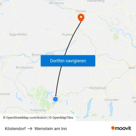 Köstendorf to Wernstein am Inn map