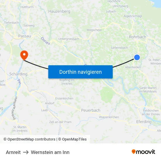 Arnreit to Wernstein am Inn map