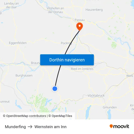 Munderfing to Wernstein am Inn map