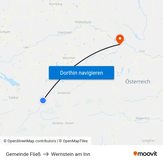 Gemeinde Fließ to Wernstein am Inn map