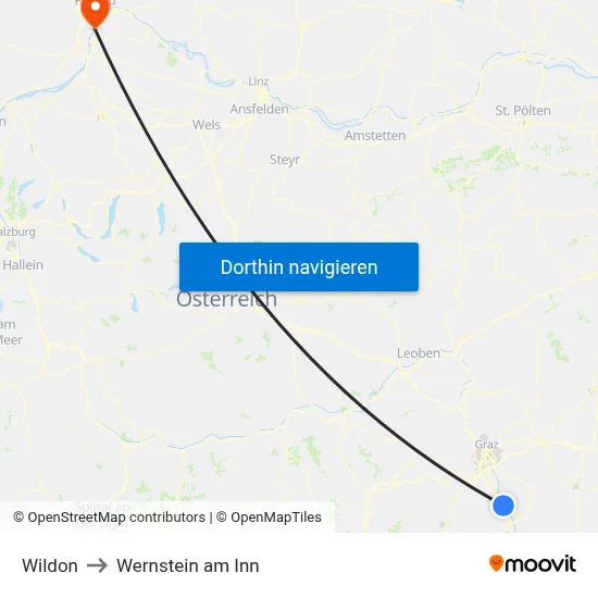 Wildon to Wernstein am Inn map