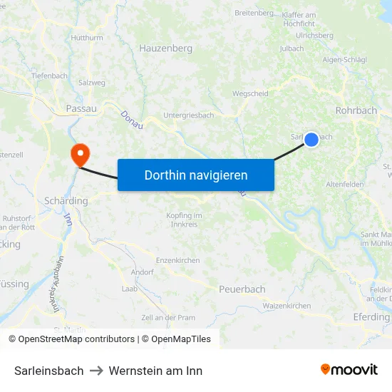 Sarleinsbach to Wernstein am Inn map