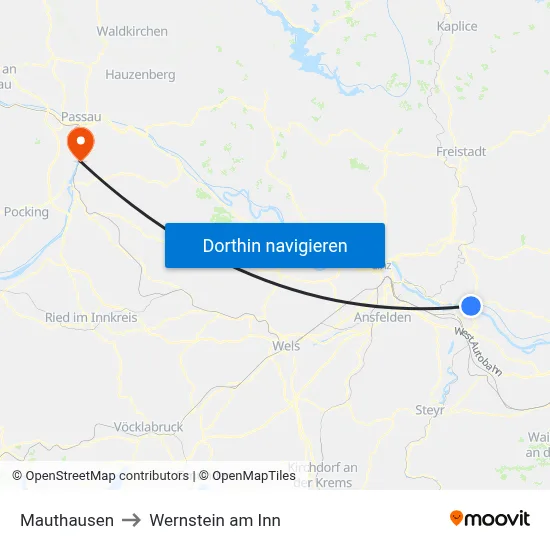Mauthausen to Wernstein am Inn map