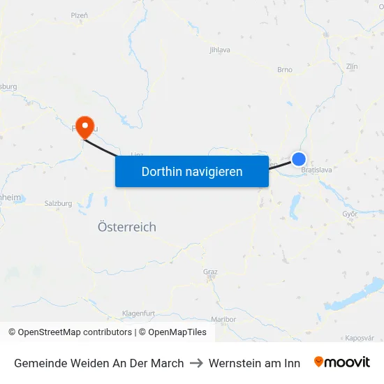 Gemeinde Weiden An Der March to Wernstein am Inn map