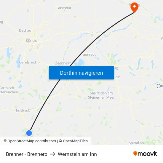 Brenner - Brennero to Wernstein am Inn map