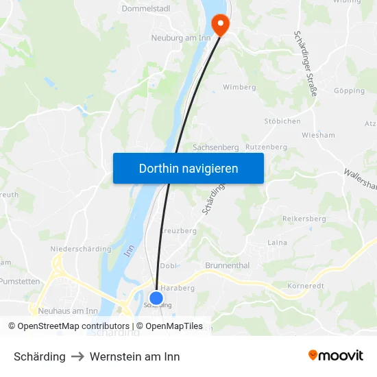Schärding to Wernstein am Inn map