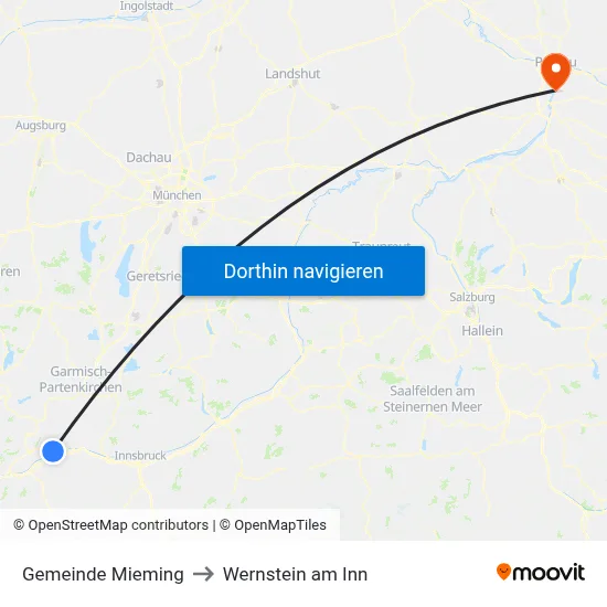 Gemeinde Mieming to Wernstein am Inn map