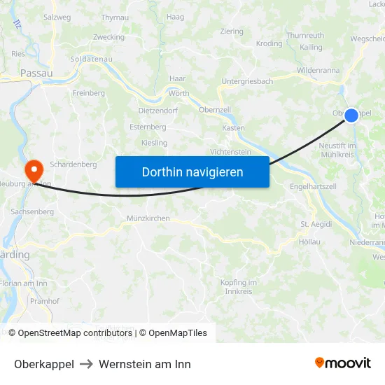 Oberkappel to Wernstein am Inn map