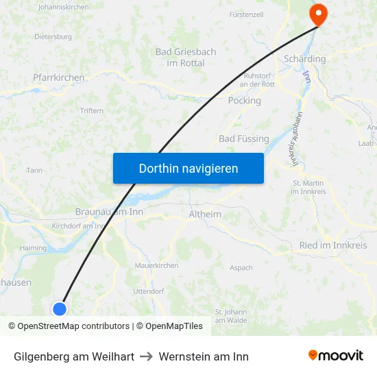 Gilgenberg am Weilhart to Wernstein am Inn map