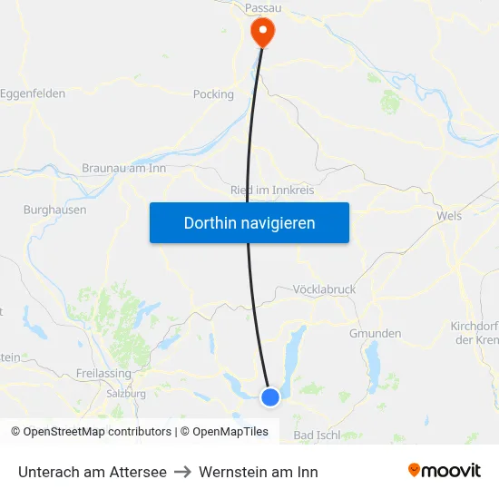 Unterach am Attersee to Wernstein am Inn map