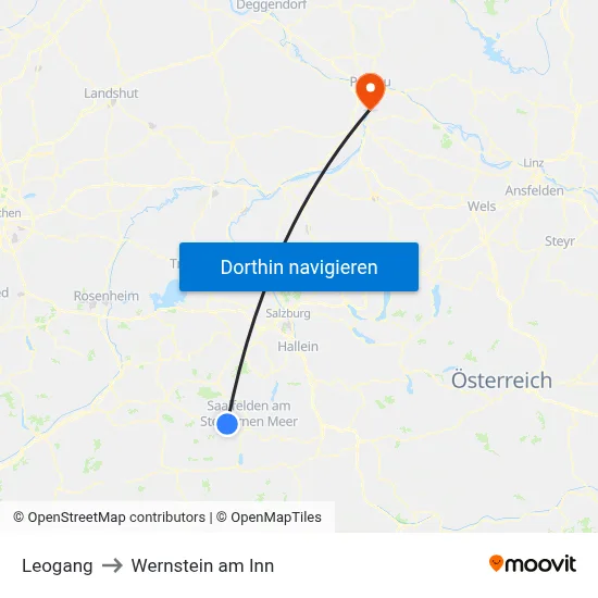 Leogang to Wernstein am Inn map