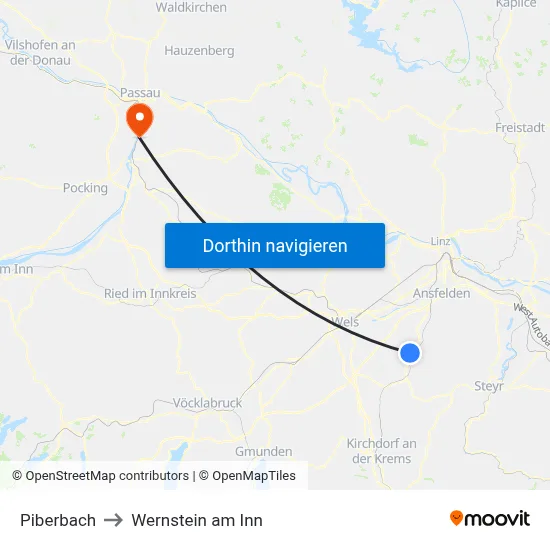 Piberbach to Wernstein am Inn map