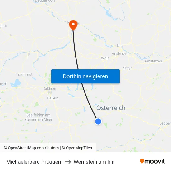Michaelerberg-Pruggern to Wernstein am Inn map