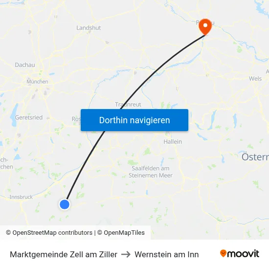 Marktgemeinde Zell am Ziller to Wernstein am Inn map