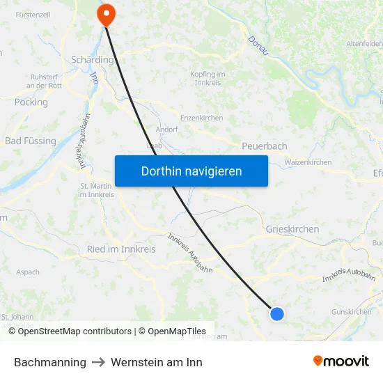 Bachmanning to Wernstein am Inn map