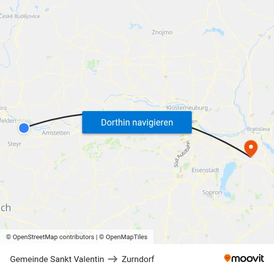 Gemeinde Sankt Valentin to Zurndorf map