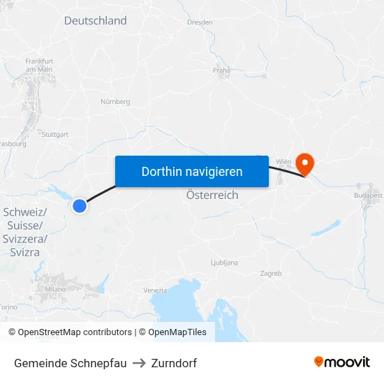 Gemeinde Schnepfau to Zurndorf map