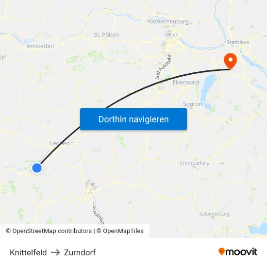 Knittelfeld to Zurndorf map
