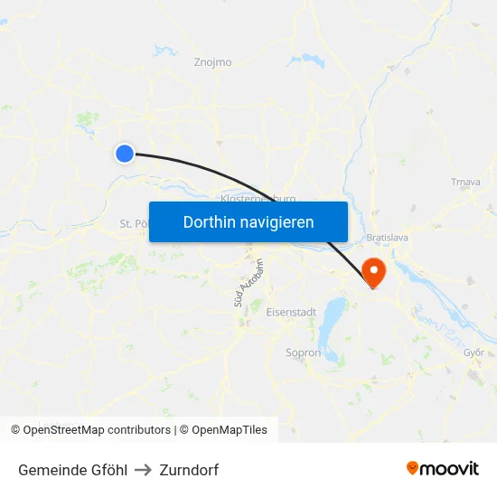 Gemeinde Gföhl to Zurndorf map