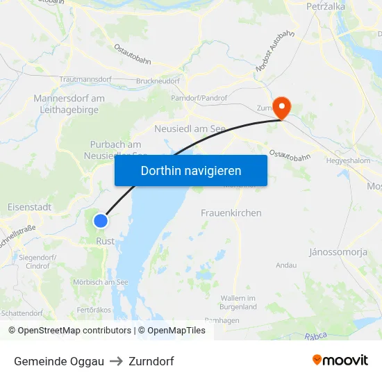 Gemeinde Oggau to Zurndorf map