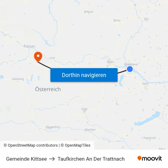 Gemeinde Kittsee to Taufkirchen An Der Trattnach map
