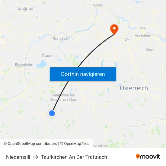 Niedernsill to Taufkirchen An Der Trattnach map