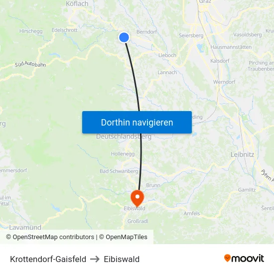 Krottendorf-Gaisfeld to Eibiswald map