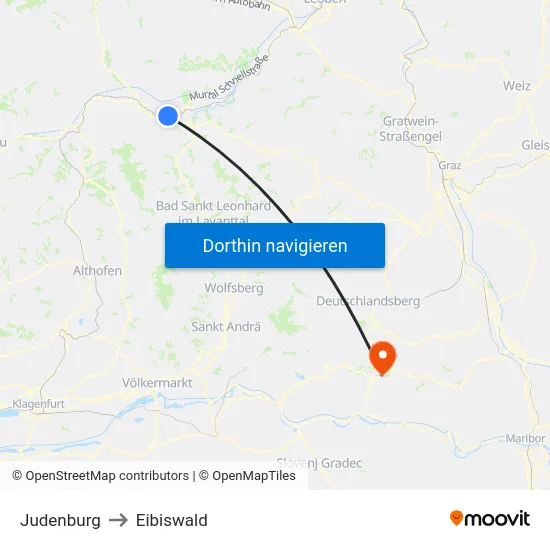 Judenburg to Eibiswald map