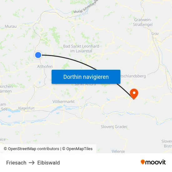 Friesach to Eibiswald map