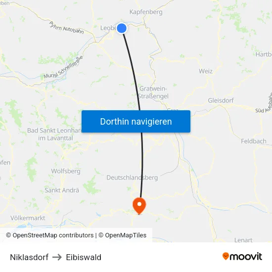 Niklasdorf to Eibiswald map