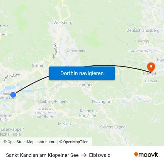 Sankt Kanzian am Klopeiner See to Eibiswald map