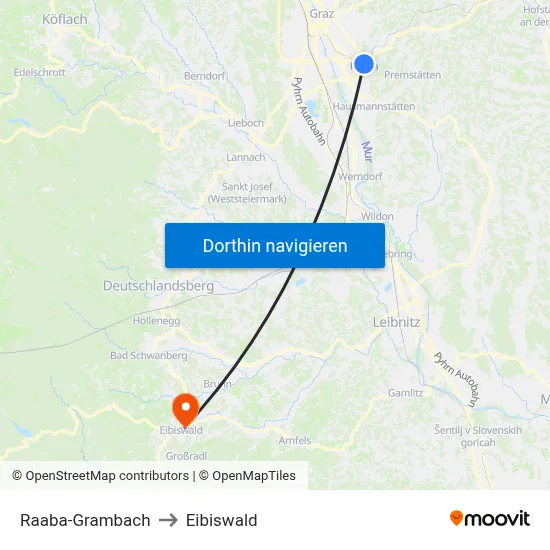 Raaba-Grambach to Eibiswald map