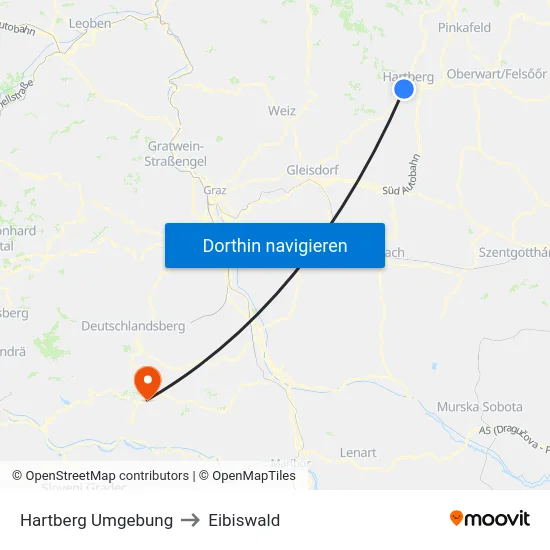 Hartberg Umgebung to Eibiswald map