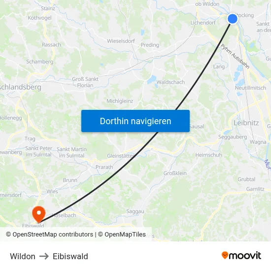 Wildon to Eibiswald map