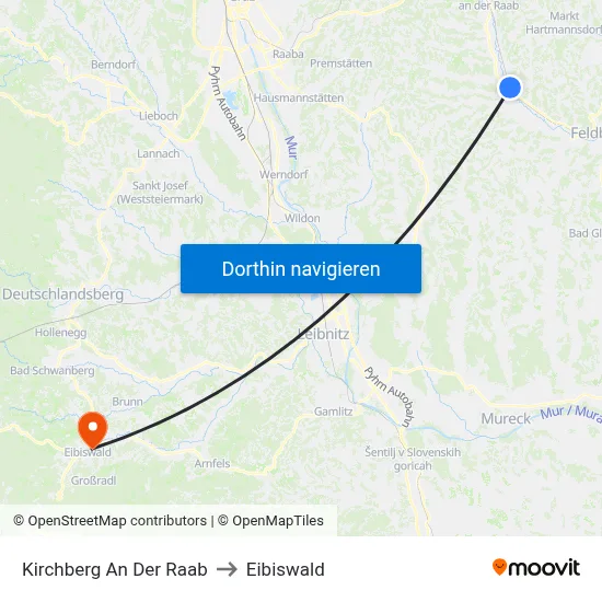 Kirchberg An Der Raab to Eibiswald map