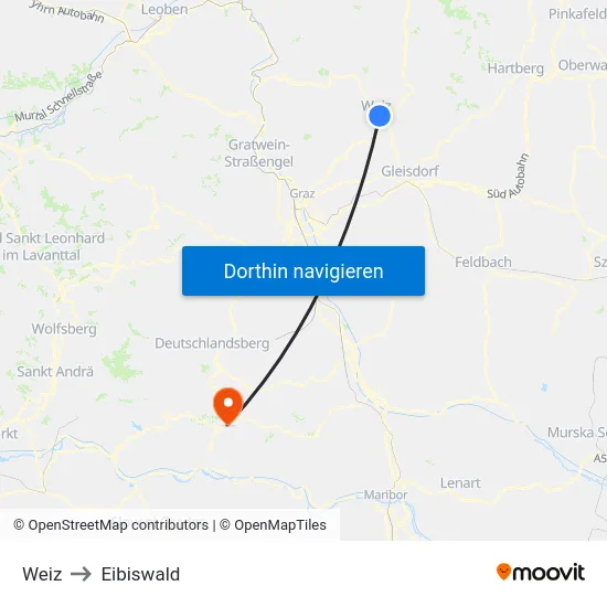 Weiz to Eibiswald map
