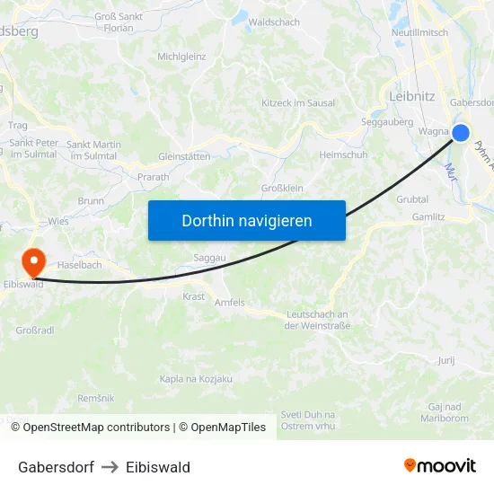 Gabersdorf to Eibiswald map