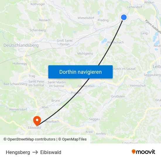 Hengsberg to Eibiswald map
