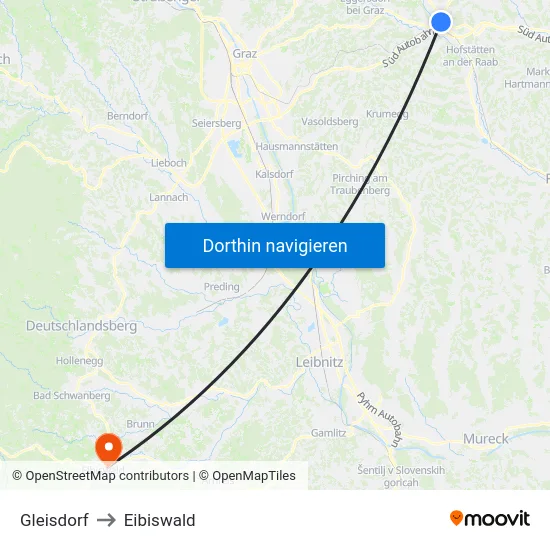 Gleisdorf to Eibiswald map