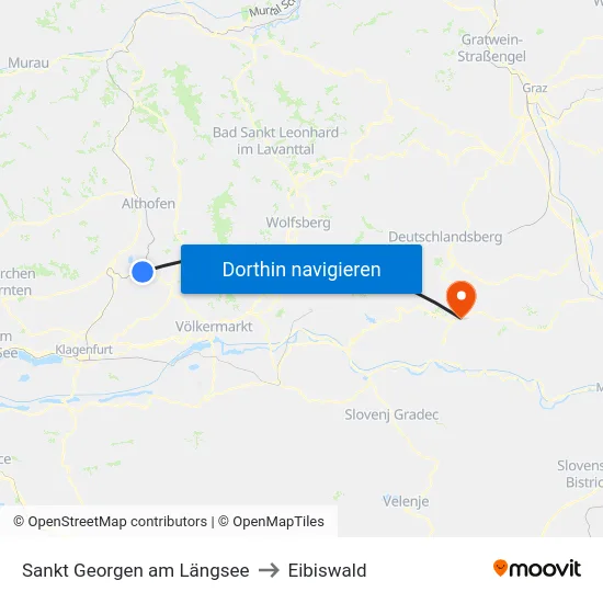Sankt Georgen am Längsee to Eibiswald map