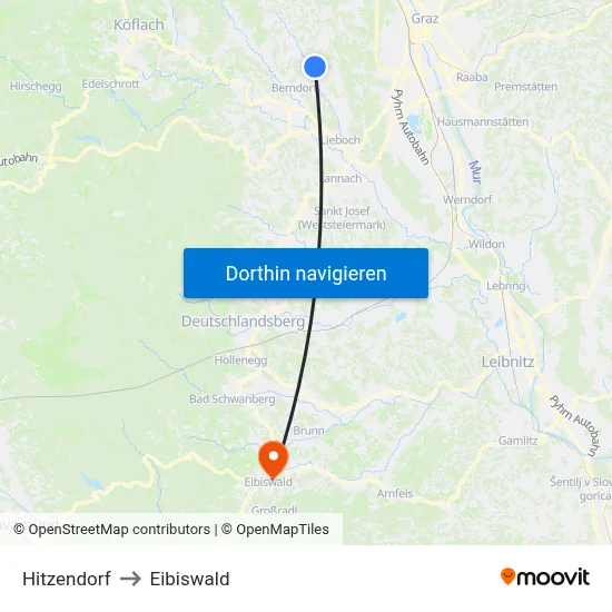 Hitzendorf to Eibiswald map