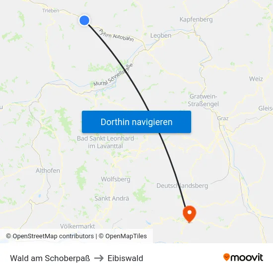 Wald am Schoberpaß to Eibiswald map