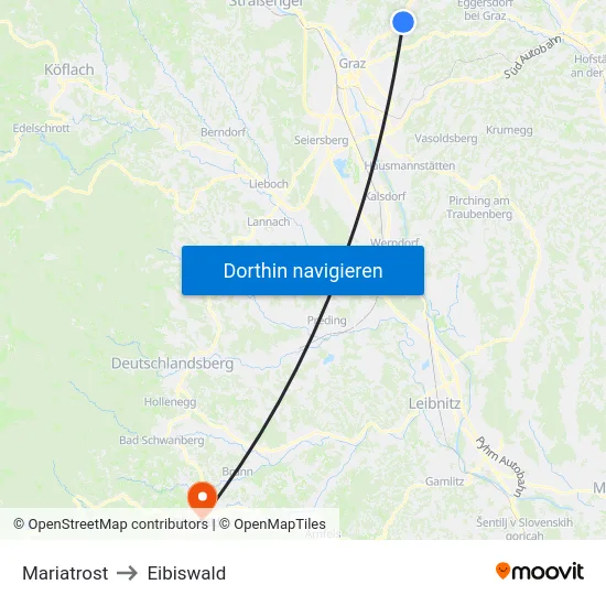 Mariatrost to Eibiswald map