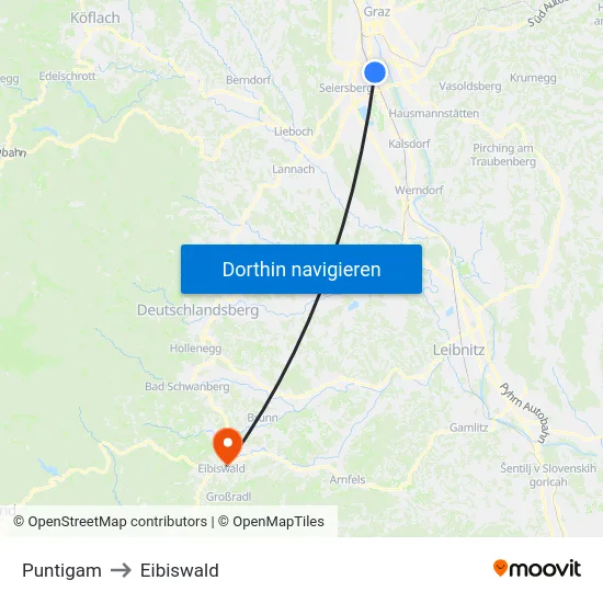 Puntigam to Eibiswald map